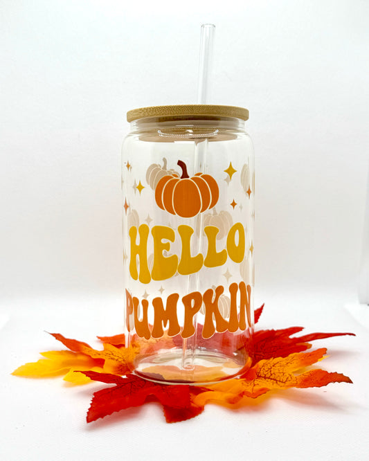 “Hey Pumpkin” Glass Can