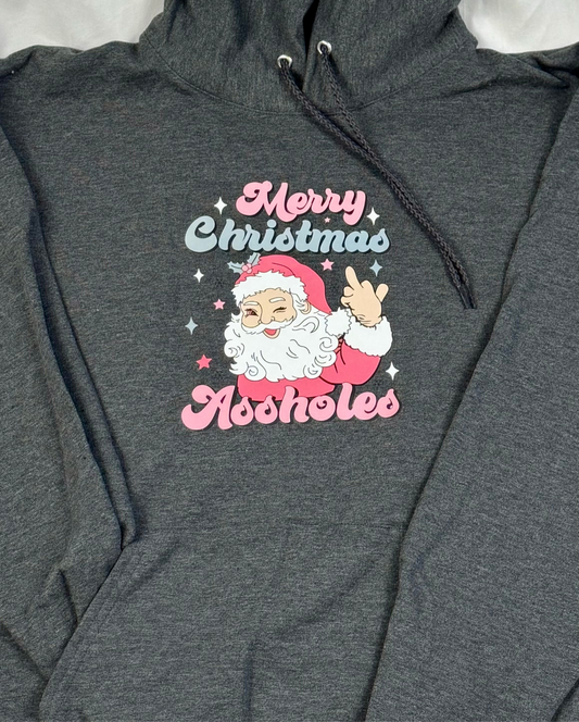 “Merry Christmas” Adult Size Medium Heather Charcoal Hoodie