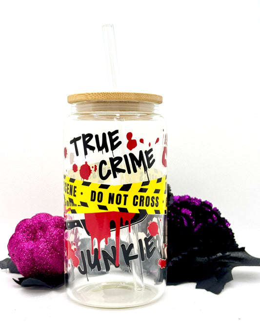 “True Crime Junkie” Glass Can