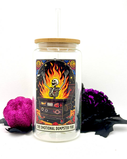 “The Emotional Dumpster Fire” Skellie Glass Can