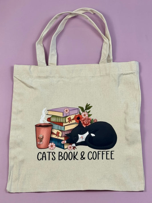 “Cats, Books & Coffee” Library Book Bag