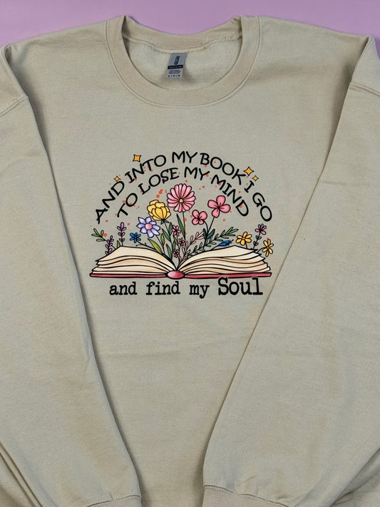 “And Into My Book I Go” Size XLarge Sand Crewneck Sweater