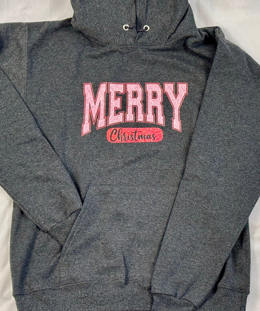 “Merry Christmas” Adult Size Small Heather Charcoal Hoodie