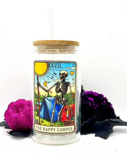 “The Happy Camper” Skellie Glass Can