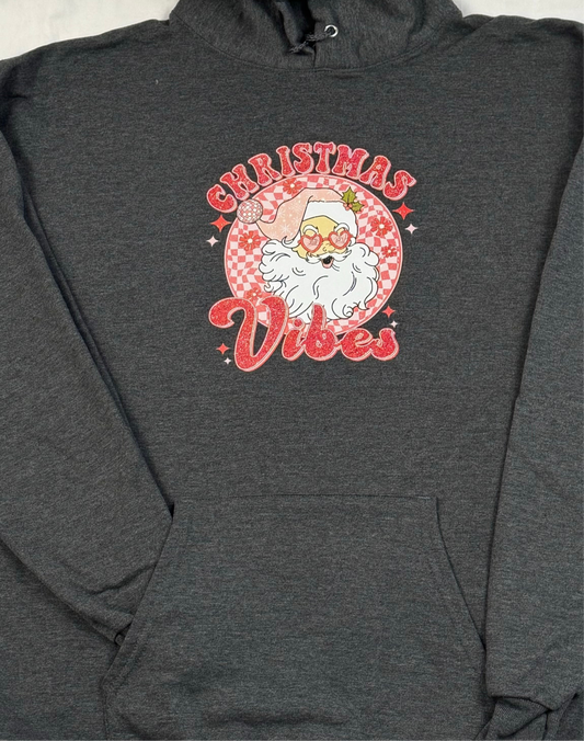 “Christmas Vibes” Size X-Large Heather Charcoal Hoodie