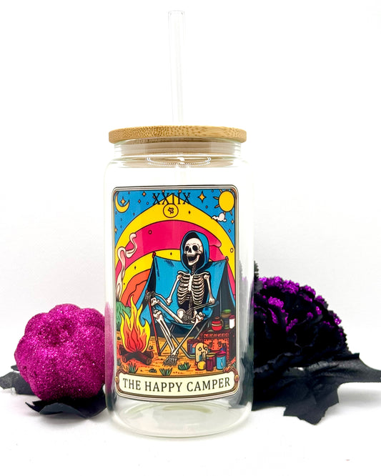 “The Happy Camper” Skellie Glass Can